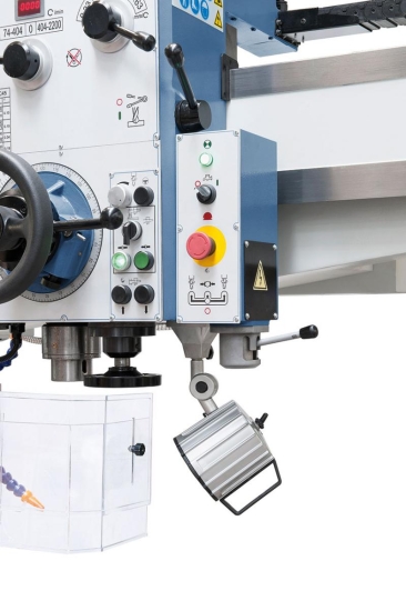 Drehrichtungsänderung bzw. Ein- und Auskuppeln der Spindel erfolgt mittels Pilotschalter an der Unterseite des Bohrkopfes