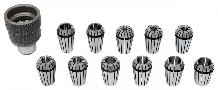 ER 20 Spannzangen von 4 - 14 mm im Lieferumfang enthalten.