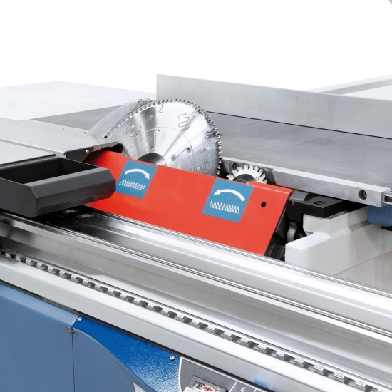 Stabiles Sägeaggregat mit beidseitig geführten Schwenkelementen aus Grauguss.