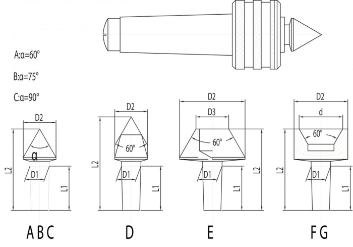 Bernardo Mitlaufende Körnerspitze SMA - MK 3 Körnerspitzen / Zentrierkegel