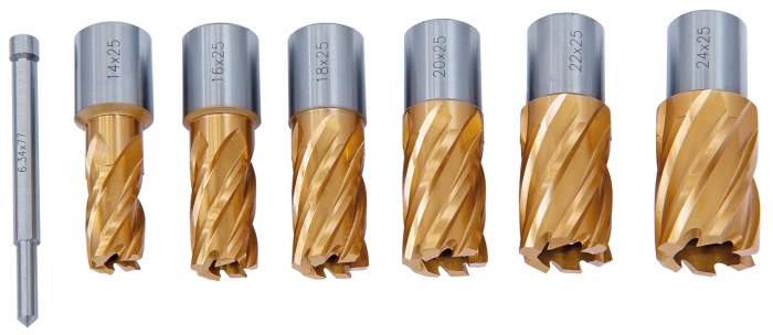 Bernardo HSS-Kernbohrer-Set CDS, TiN-beschichtet, 14 - 24 mm, Bohrtiefe 25 mm