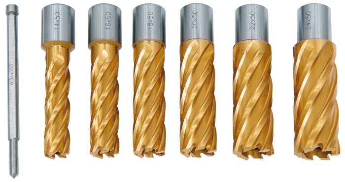 Bernardo HSS-Kernbohrer-Set CDL, TiN-beschichtet, 14 - 24 mm, Bohrtiefe 50 mm