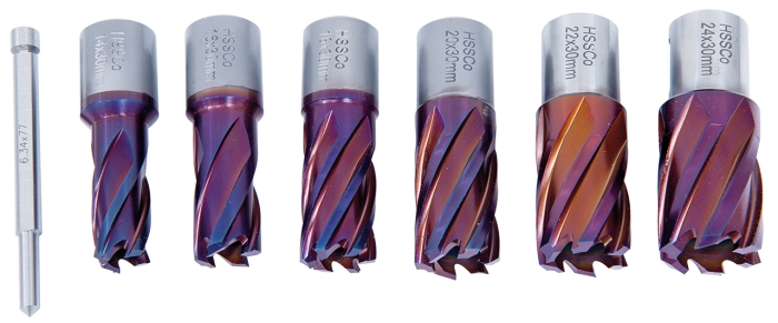 Bernardo HSSCO5-Kernbohrer-Set CDS, nACO-beschichtet, 14 - 24 mm, Bohrtiefe 30 mm