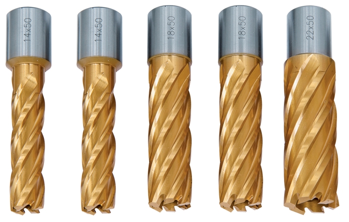 Bernardo HSS-Kernbohrer CDL, TiN-beschichtet, 14/18/22 mm, Bohrtiefe 50 mm, 5 tlg.