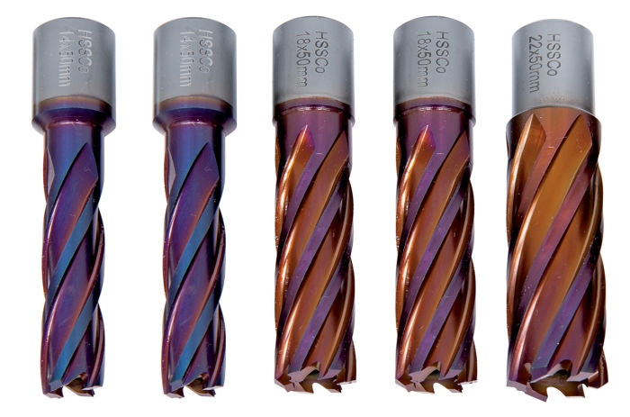 Bernardo HSSCO5-Kernbohrer CDL, nACO-beschichtet, 14/18/22 mm, Bohrtiefe 50 mm, 5 tlg.