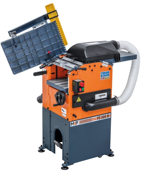 Abricht- und Dickenhobelmaschine FS 305 D mit Absaugung / 400 V links aufgeklappt mit absaughaube