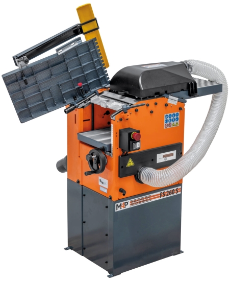 Abricht- und Dickenhobelmaschine FS 260 S mit Absaugung / 230 V links aufgeklappt