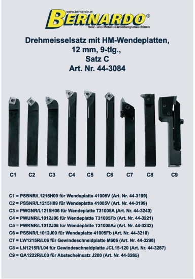 Bernardo Drehmeißelsatz mit HM-Wendeplatten, 12 mm, Satz C Drehmeisselsätze