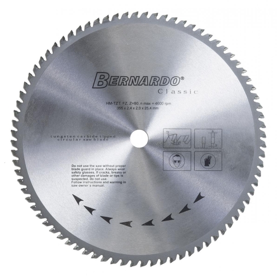 Bernardo HM-Sägeblatt 355 x 2,4 x 25,4 mm, Z 80 für Aluminium HM-Sägeblätter