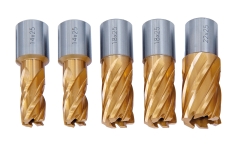 Bernardo HSS-Kernbohrer CDS, TiN-beschichtet, 14/18/22 mm, Bohrtiefe 25 mm, 5 tlg. Bernardo HSS-Kernbohrer CDS, TiN-beschichtet, 14/18/22 mm, Bohrtiefe 25 mm, 5 tlg.